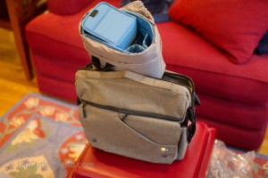 The camera pod outside of the bag. Makes it easy to use the bag as a basic day bag - just pull the pod and leave it home or in your hotel room.